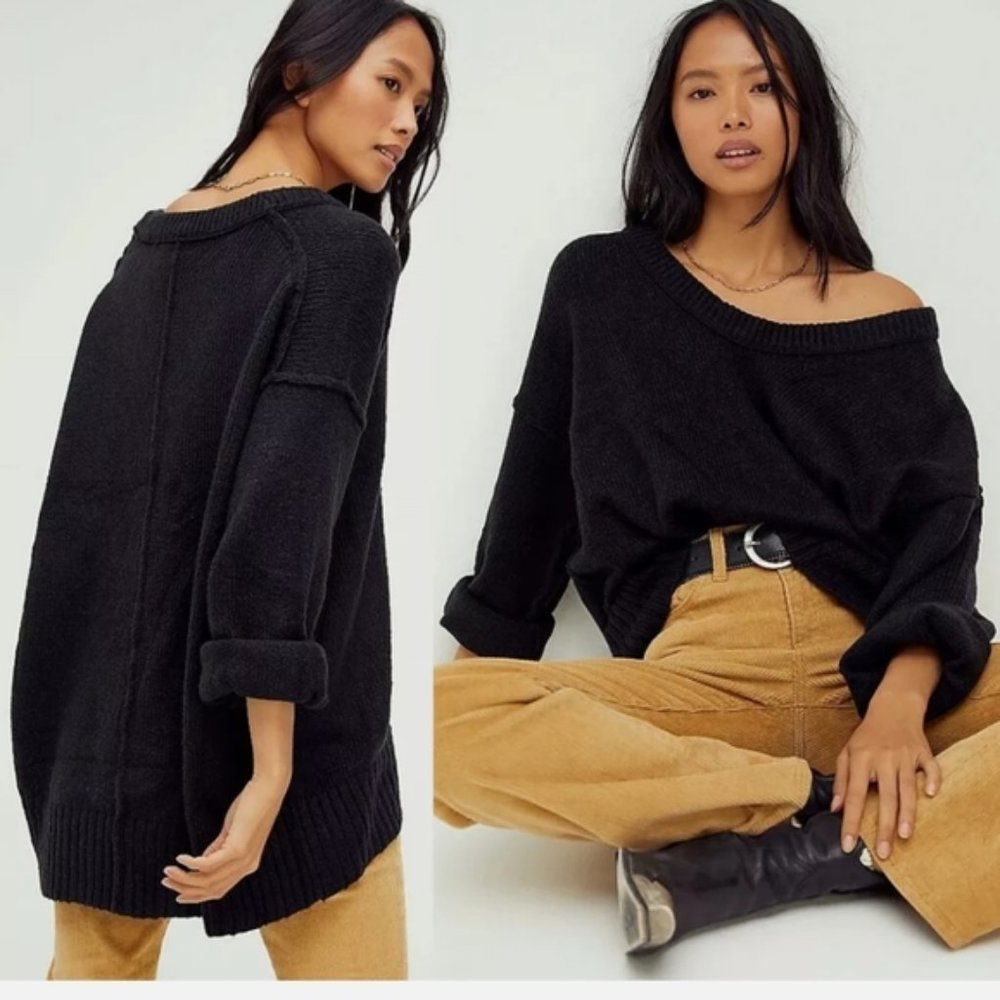 Free People NWT Brookside Sweat Tunic in Black Sizes Small and Medium